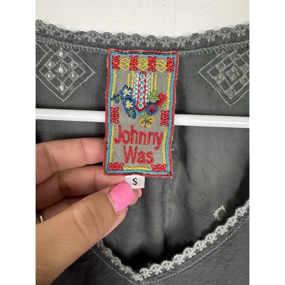Johnny Was Gray Eyelet V Neck Cover Up Tunic Size Small - Picture 6 of 10